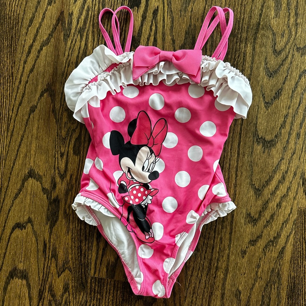One Piece Girls Pink Disney Store 5/6 Mini Mouse Bathing Suit